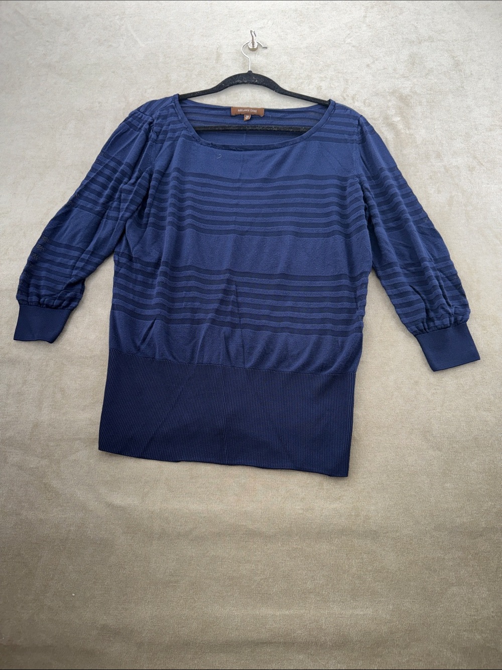 Women’s Navy Textured Stripe Pullover Boatneck Sweater